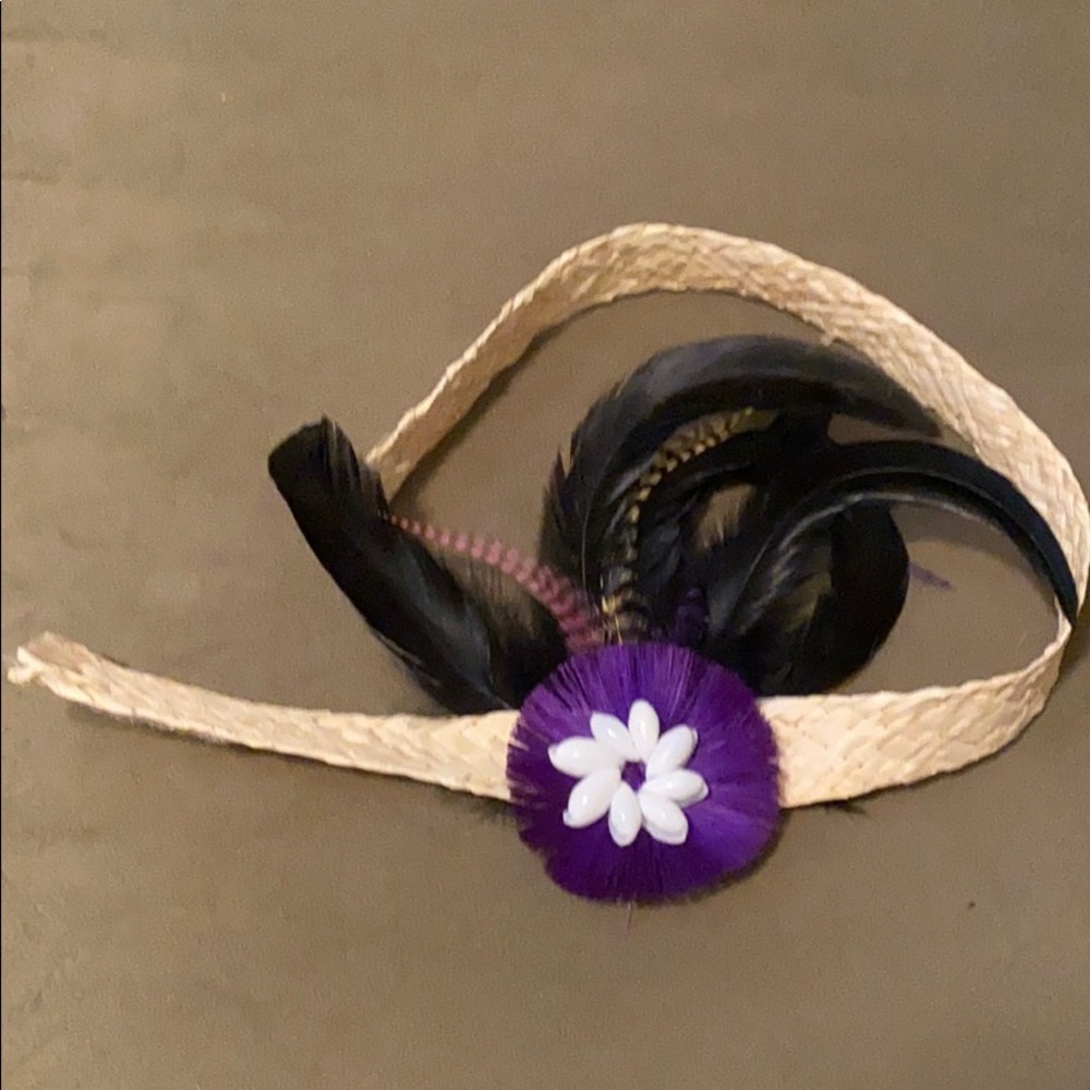 Purple and black ornate feather headband